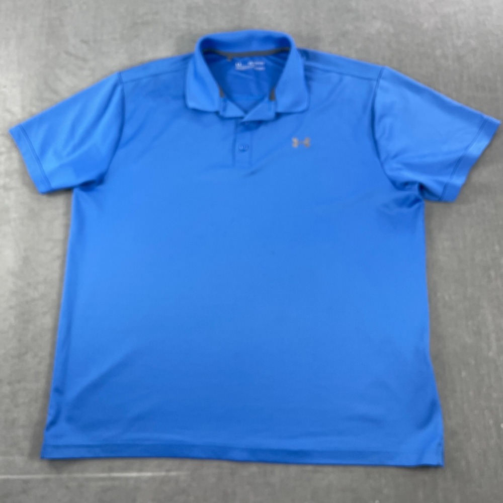 Under Armour Mens 2XL Blue Polo Shirt HeatGear Short Sleeve Loose Fit